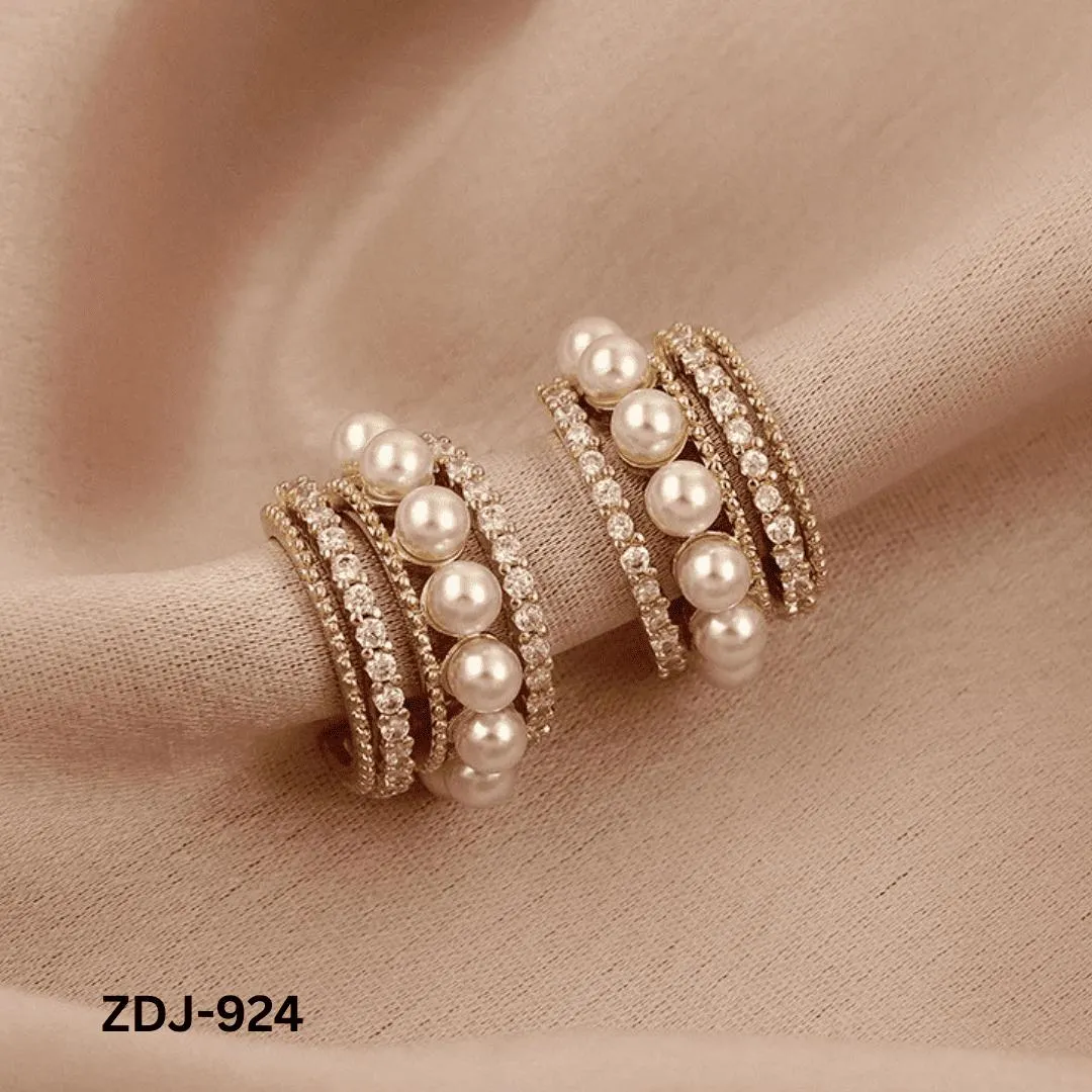 Korean Zircon Pearl Earrings Silver Golden Pack of 2