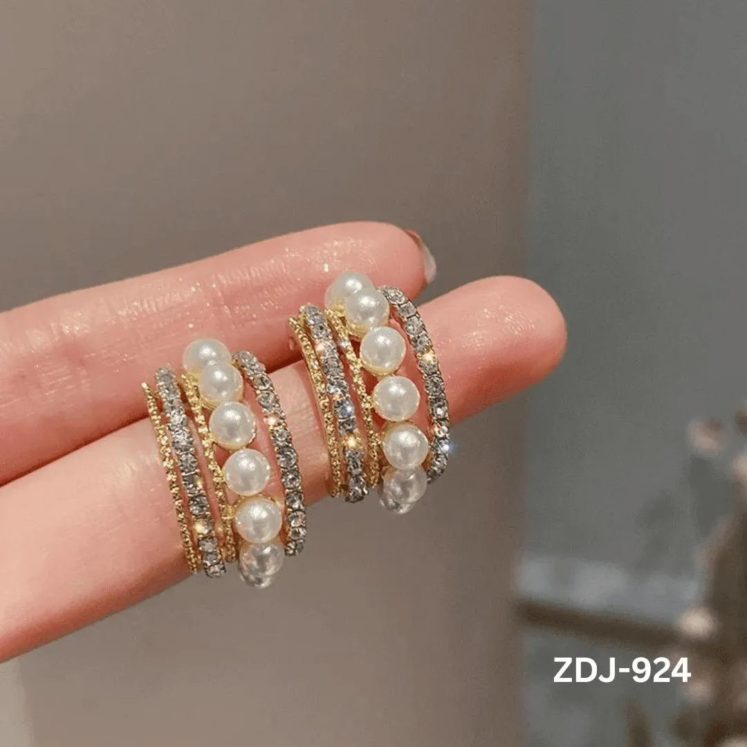Korean Zircon Pearl Earrings Silver Golden Pack of 2