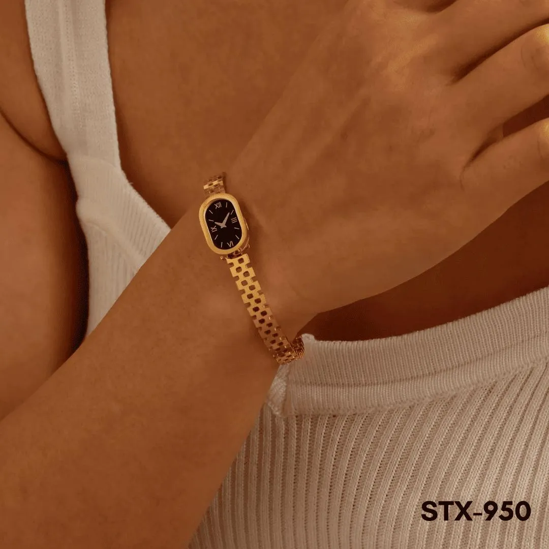 Golden Roman Numeral Watch for Women with Chain Bracelet