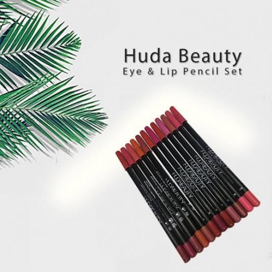 Huda Beauty Lip & Eye Pencils Pack of 12 Long Lasting
