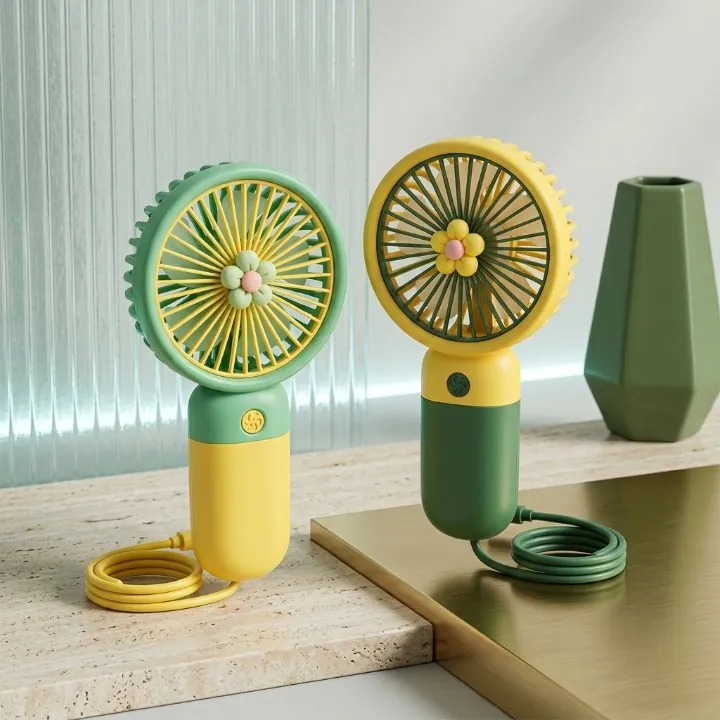 Kamal 3 Speed Rechargeable Hand Fan – Mini Handy Fan For Kids With Stand (Random Color)