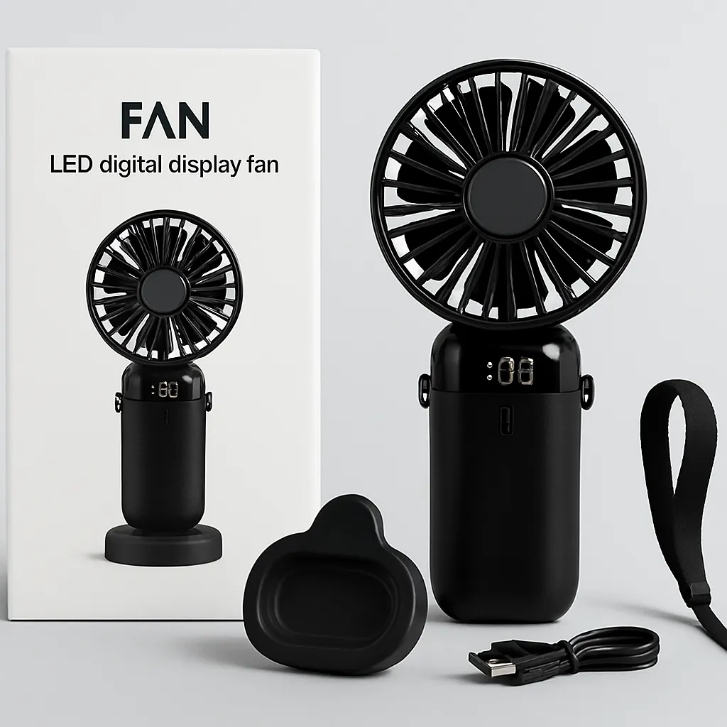 LED Digital Display Rechargeable Fan with USB Cable – Portable Mini ...