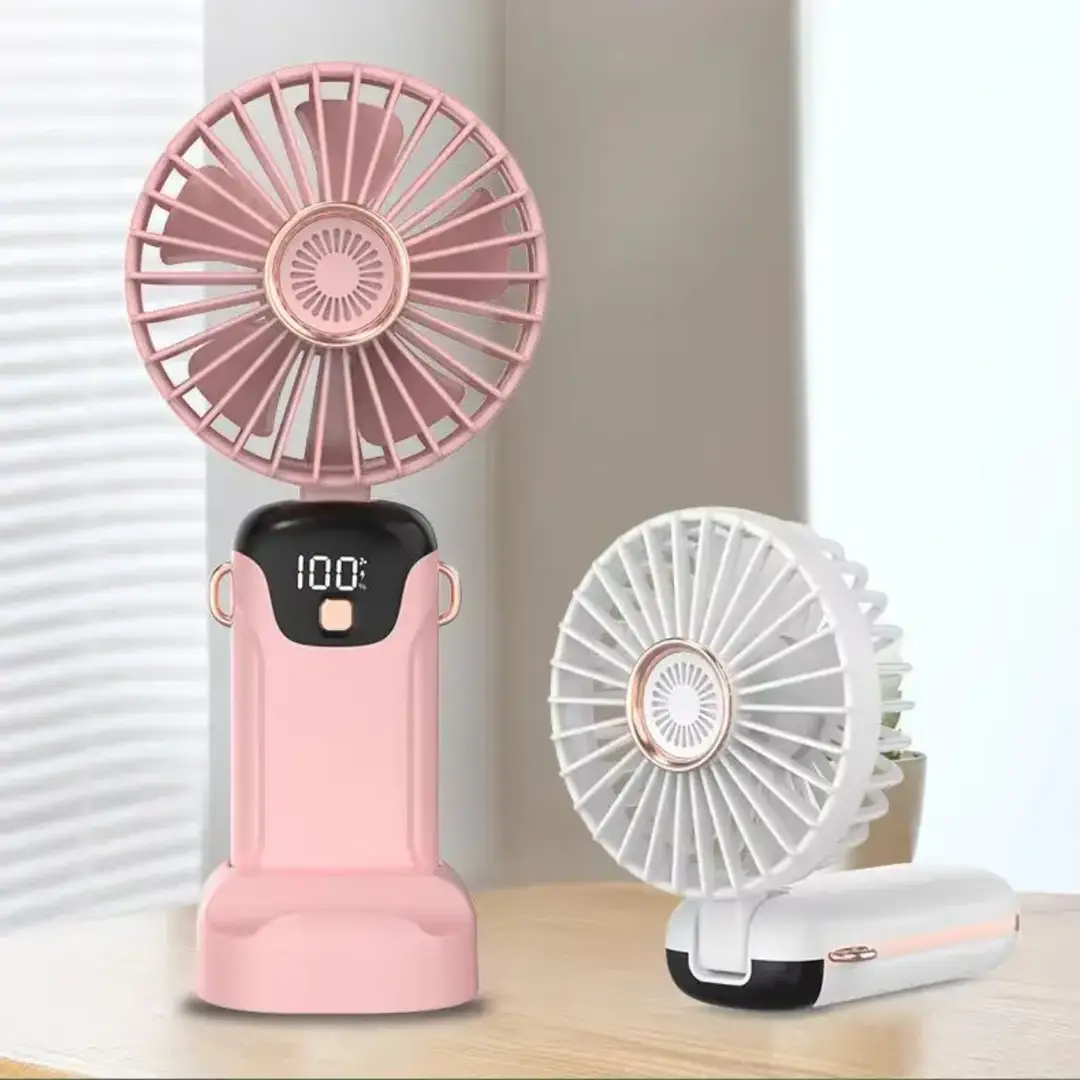 Rechargeable Hand Fan with LED Display | 5 Speed Modes Portable Mini Handy Fan for Kids & School Use