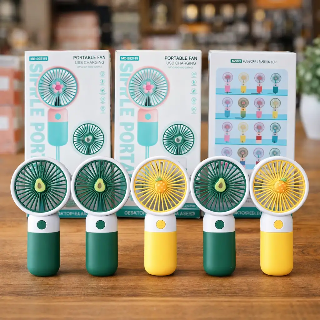 Portable USB Rechargeable Mini Handheld & Desktop Fan – 3 Speed Cooling Fan with Stand - Random Color