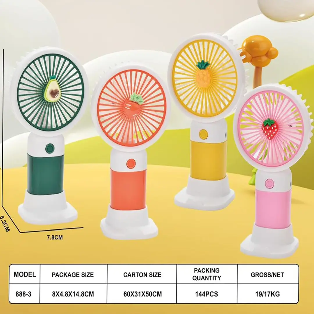 3 Model Mini Handheld USB Rechargeable Fans With Fruit Themed Designs Portable Cooling