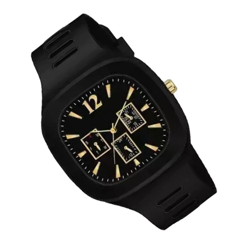 Black Silicone Multi-Dial Watch for Men