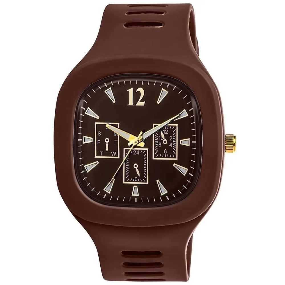 Black Silicone Multi-Dial Watch for Men