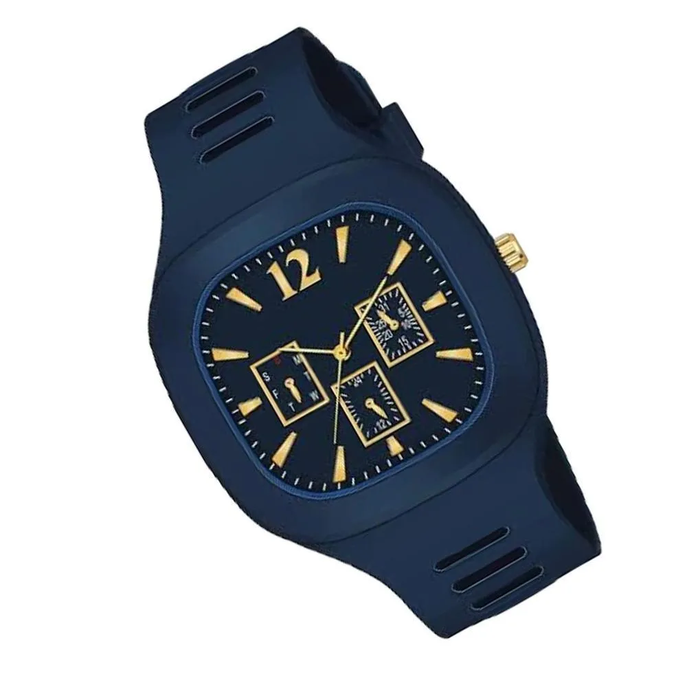Black Silicone Multi-Dial Watch for Men