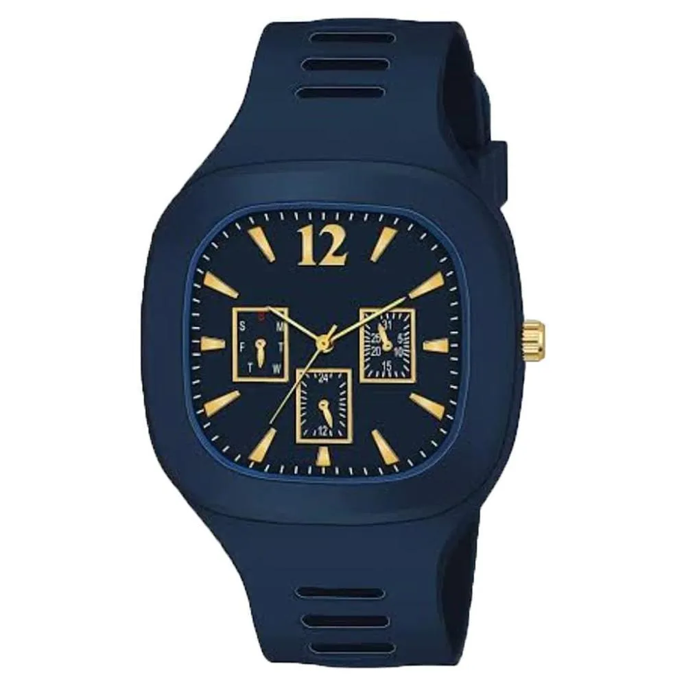 Black Silicone Multi-Dial Watch for Men