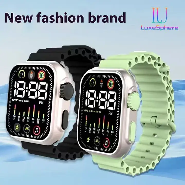 Rubber strap Black Led wrist watch unisex for children men and women/ students