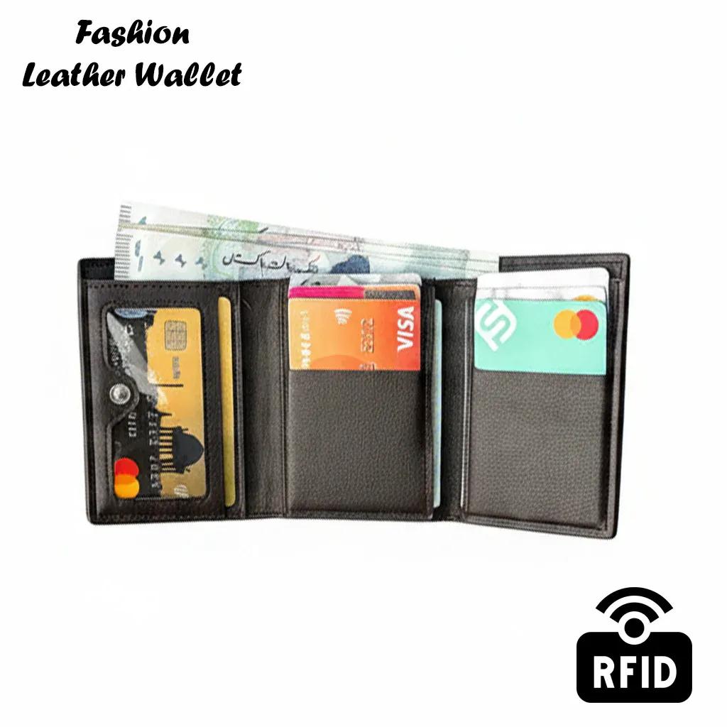 Baellery Trifold Wallet PU Leather Black Brown 6 Card Slots