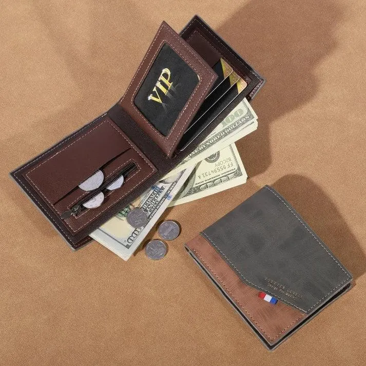 Vincent Men's Leather Wallet Brown Olive Green Zipper Closure