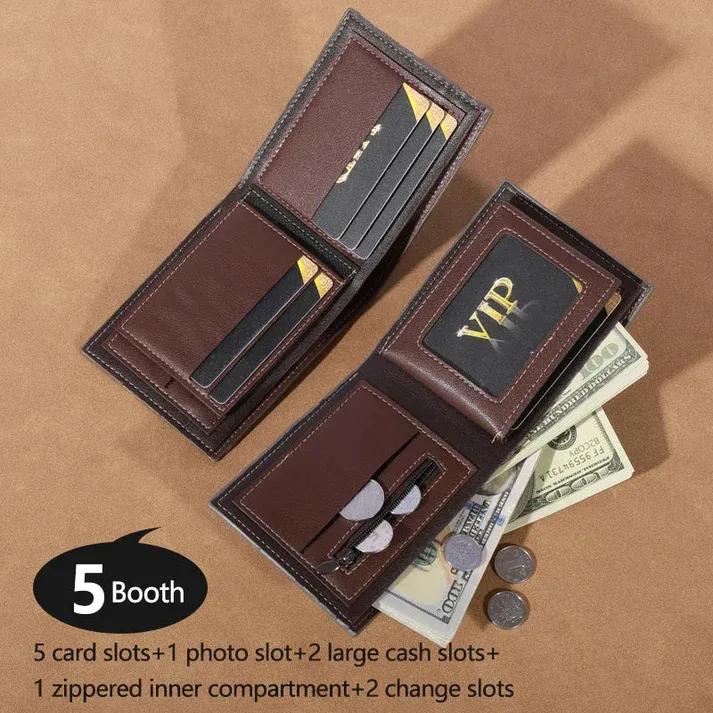 Vincent Men's Leather Wallet Brown Olive Green Zipper Closure