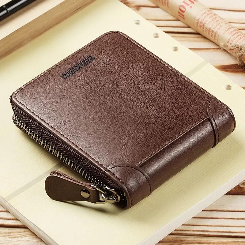 Men's Slim Zipper Leather Wallet Black Brown Laber Lee
