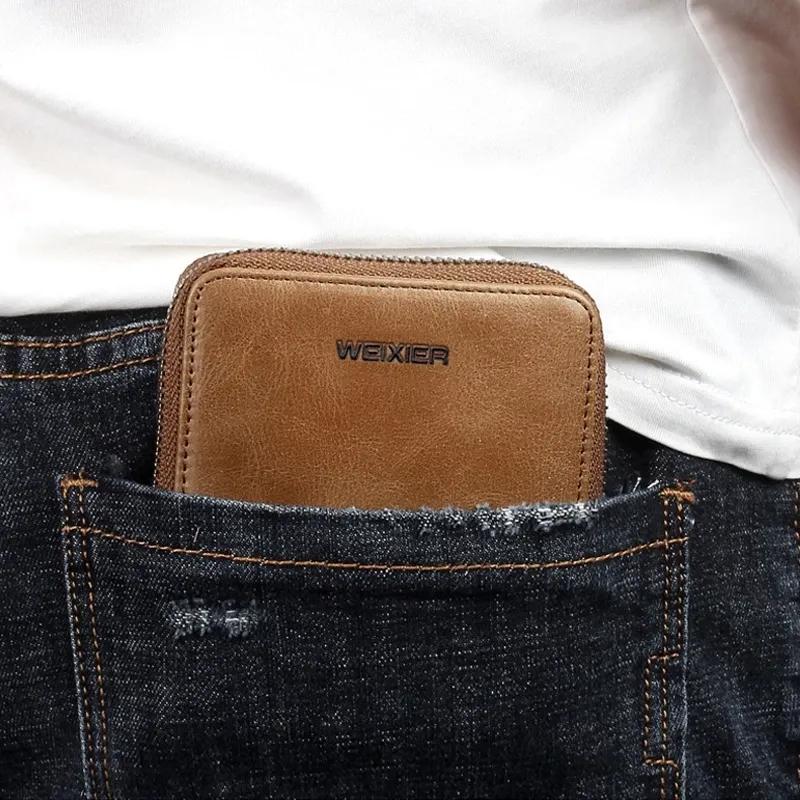 Men's Slim Zipper Leather Wallet Black Brown Laber Lee