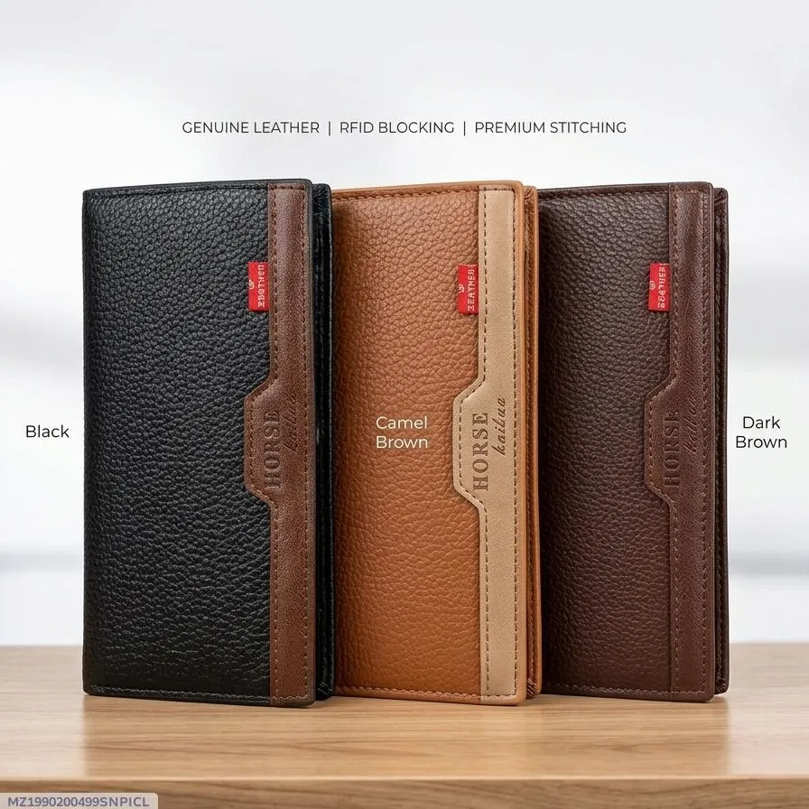 Premium Leather Long Wallet for Men Black Brown Dark Brown