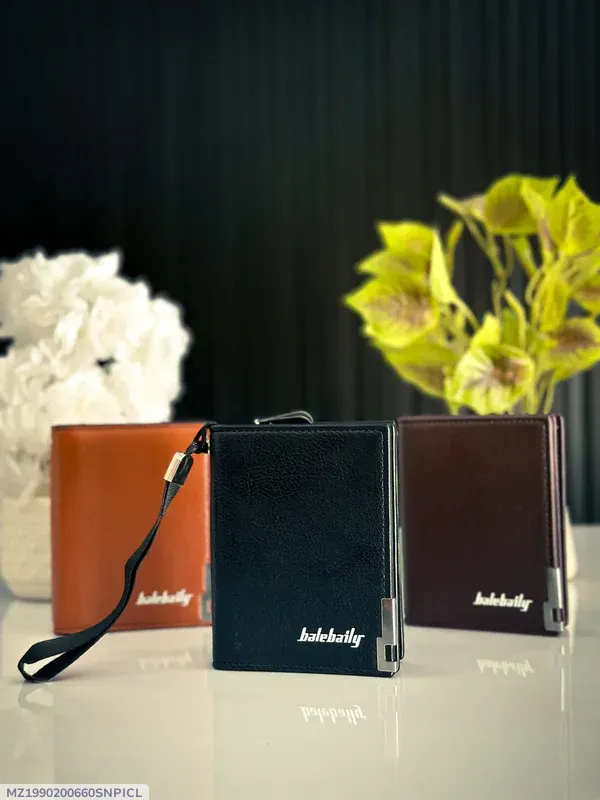 Men's Tri-Fold Leather Wallet Black Brown Zipper