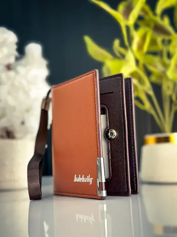 Men's Tri-Fold Leather Wallet Black Brown Zipper