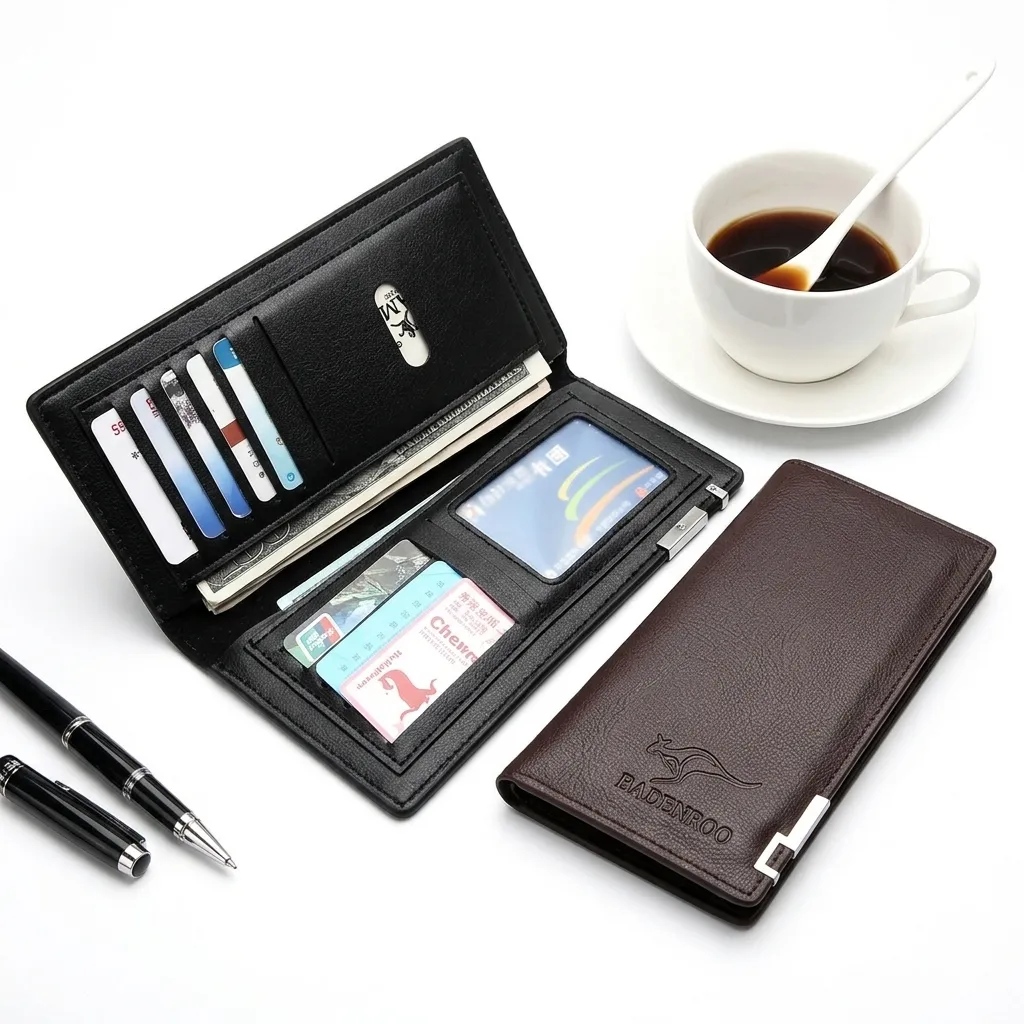 Imported Long Fold Leather Wallet Men's PU Leather Wallet