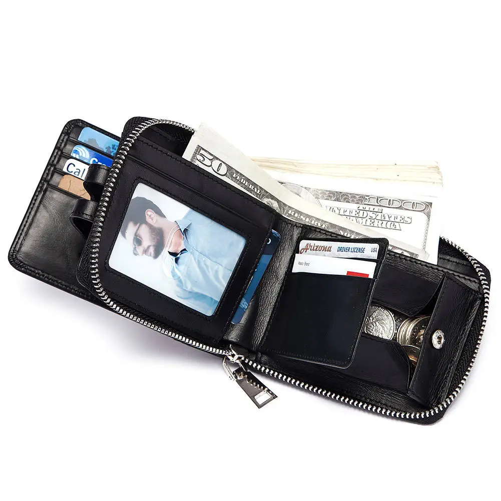Men's Multi-Layer Folding Genuine Leather Wallet Stylish Card Holder Independent Cash Layer FangShui 10 Cards No Card Holder