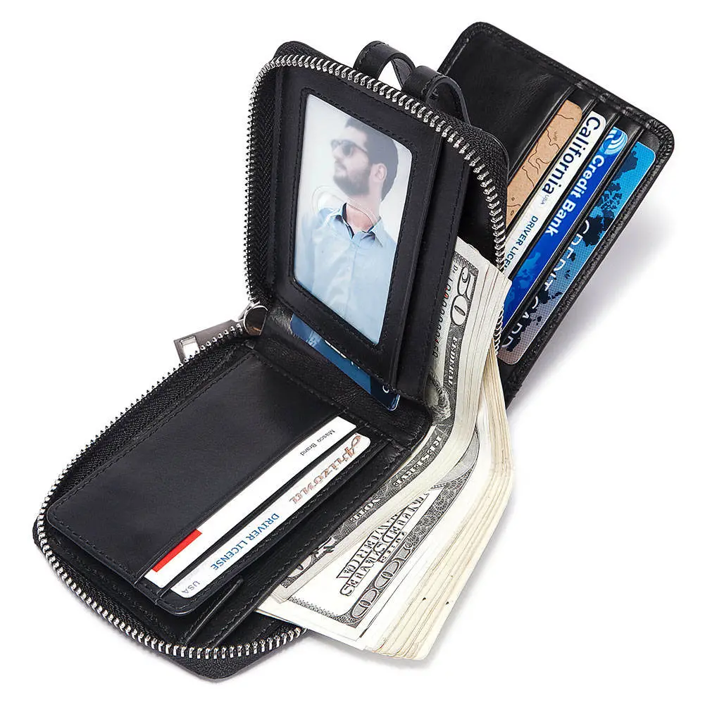 Men's Multi-Layer Folding Genuine Leather Wallet Stylish Card Holder Independent Cash Layer FangShui 10 Cards No Card Holder