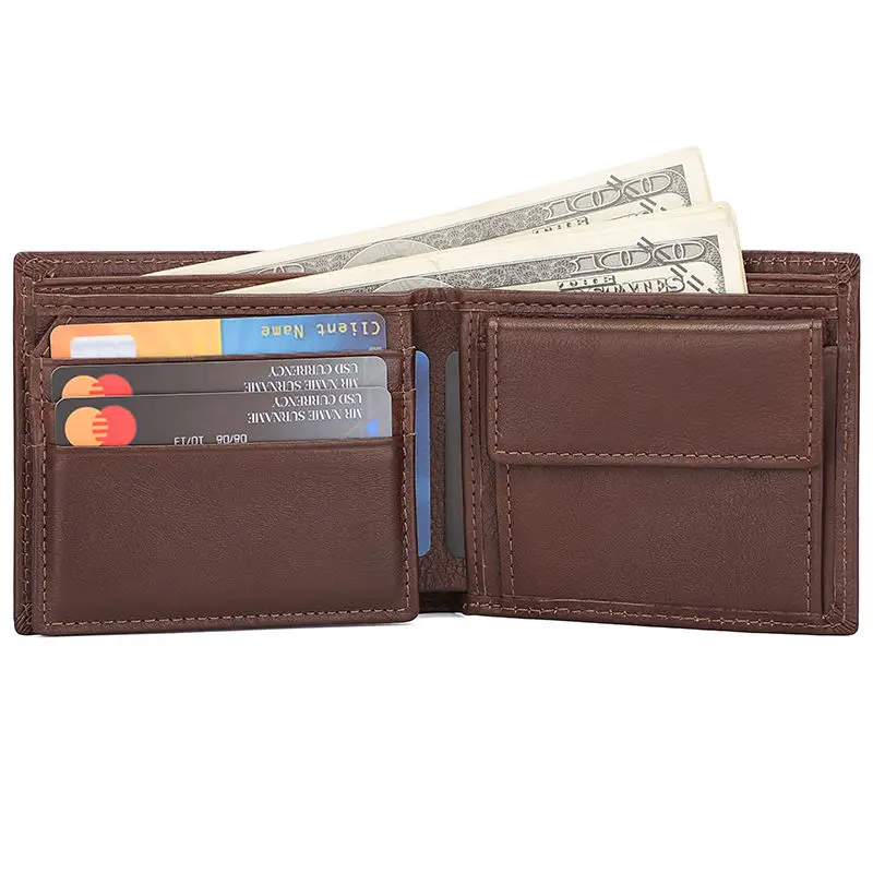 Hot Sales High Quality Genuine Leather RFID Short Slim Man Credit Card Holder Open Classic Wallet