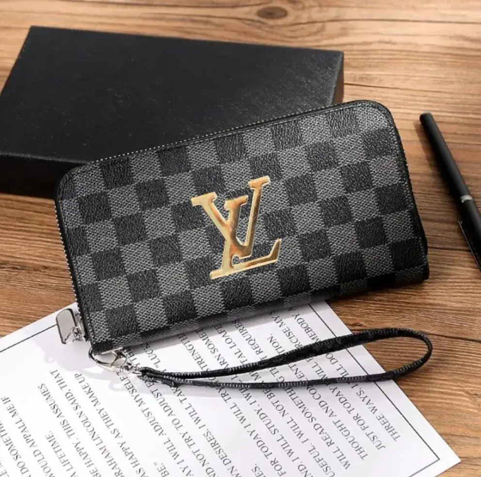 Luxury Checkered Zipper Wallet for Men & Women | Premium Leather Long Purse