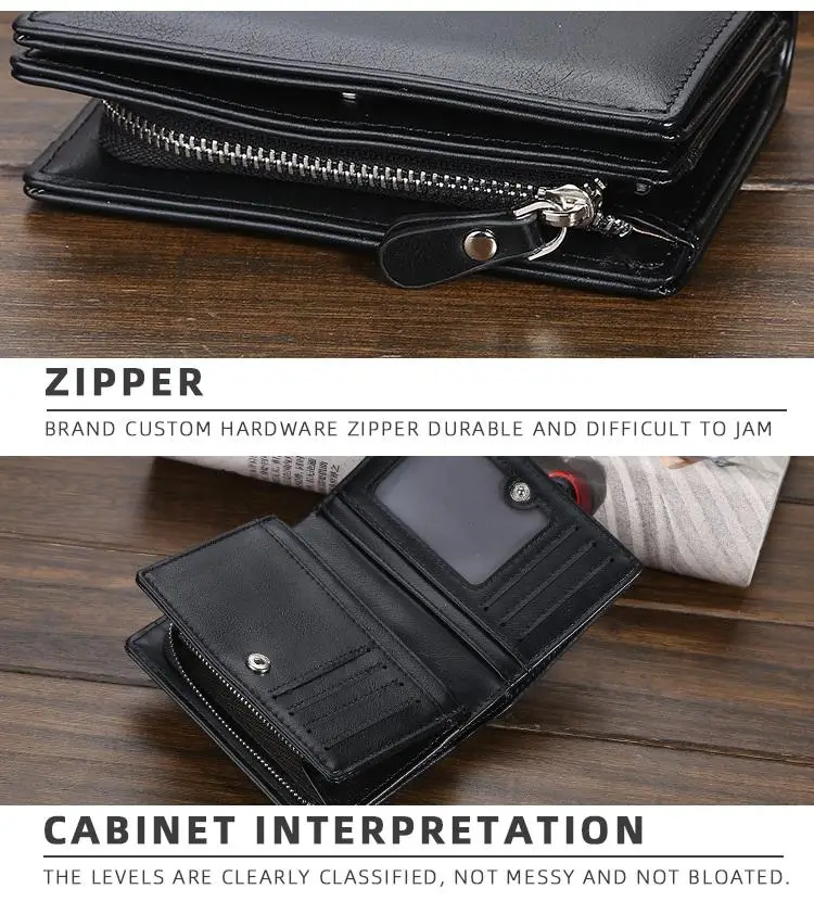 Baellerry Men's Retro Short Wallet – Multi-Card Zipper & Hasp Wallet