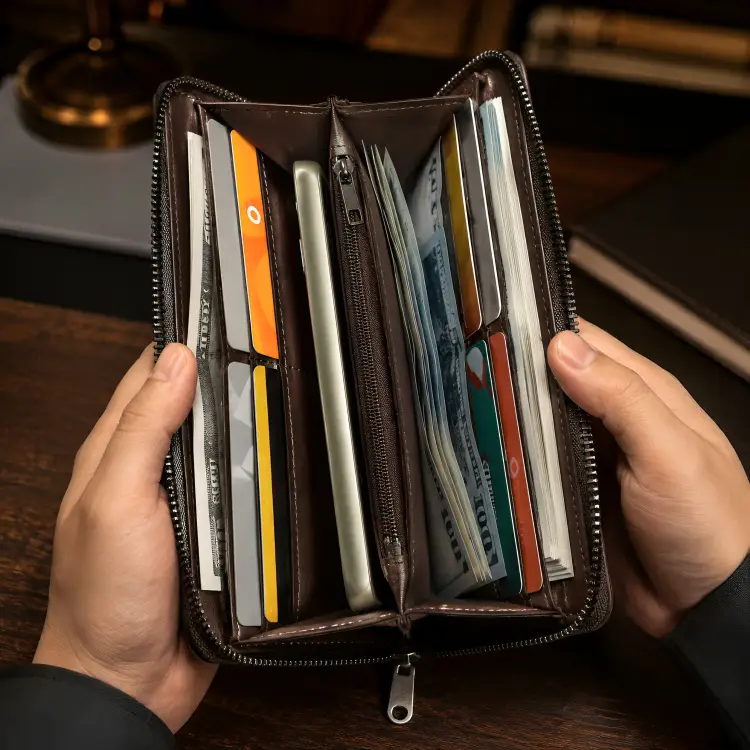 Balebaily Long Zipper Wallet for Men & Women PU Leather Wallet with 15 Card Slots Phone Pocket and Photo Window - Black