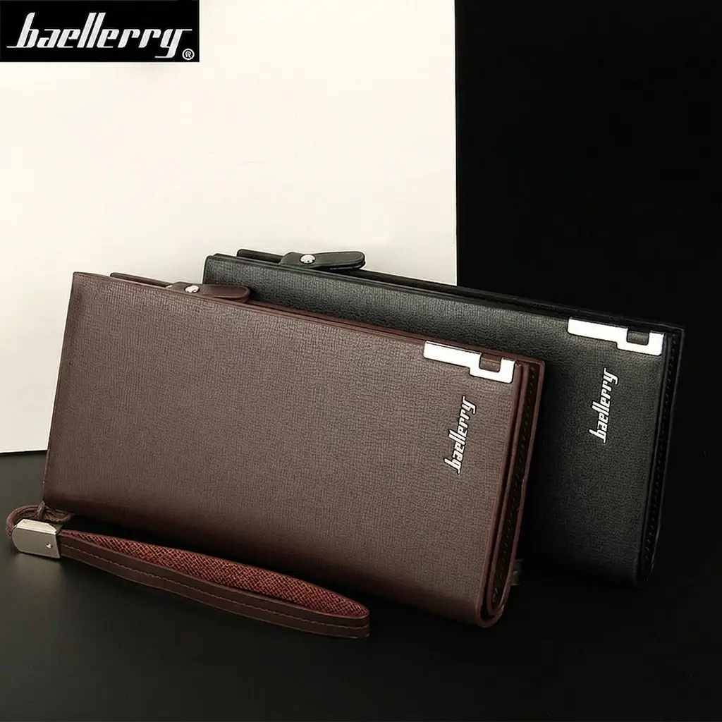 Baellerry Long Wallet for Men & Women – Premium Leather Finish, 12 Card Slots, Zipper Pocket, Large Capacity Stylish Purse - Black