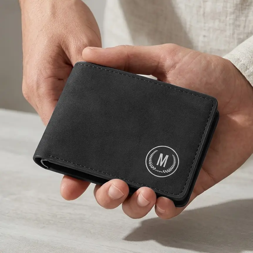 M-Design Soft Leather Bifold Wallet for Men | 6 Card Slots | Dual Cash Compartments | Compact Pocket Wallet - Black