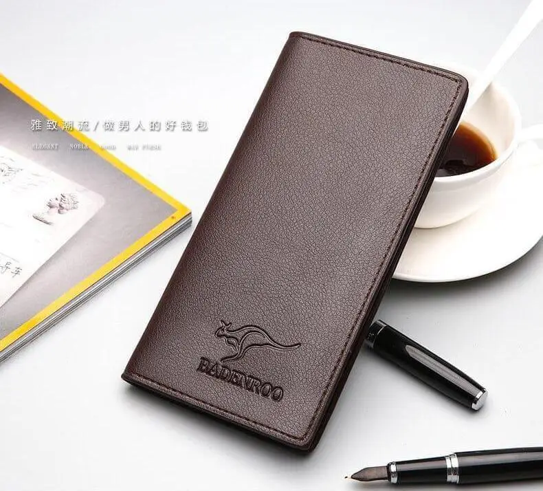 Premium Leather Wallet for Men – Black & Brown Kangaroo Logo