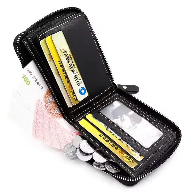 Men's Zipper Wallet Brown Black Leather