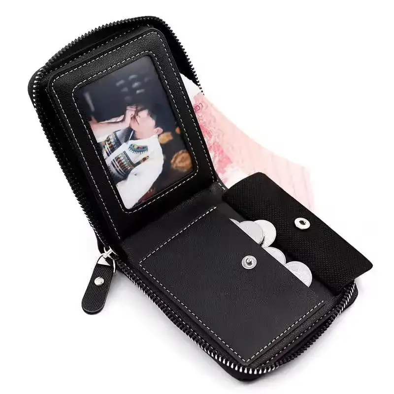 Men's Zipper Wallet Brown Black Leather