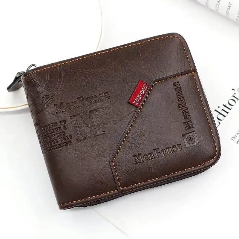 Men's Zipper Wallet Brown Black Leather