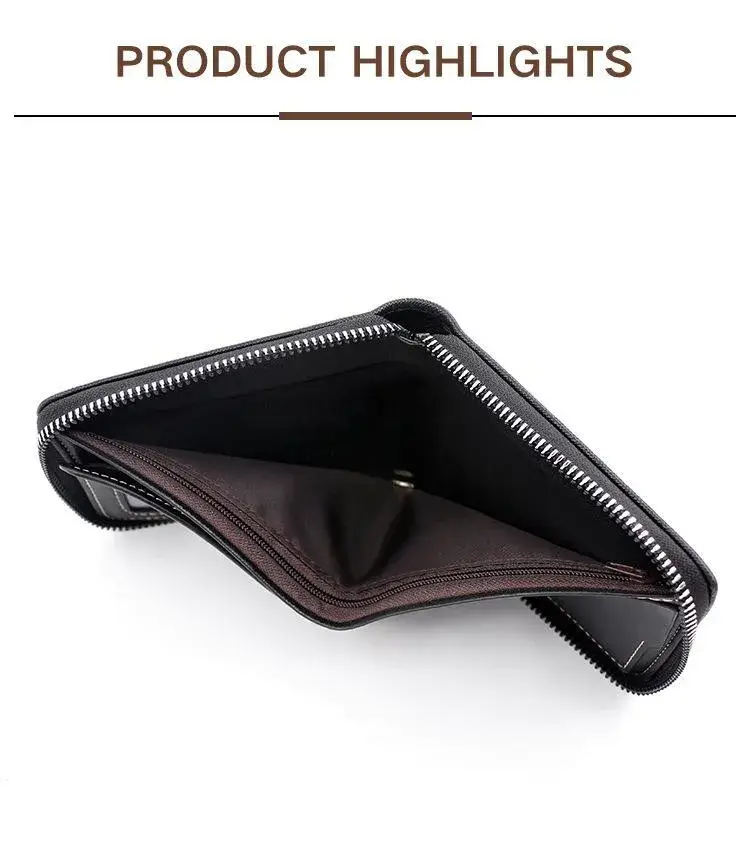 Men's Zipper Wallet Brown Black Leather