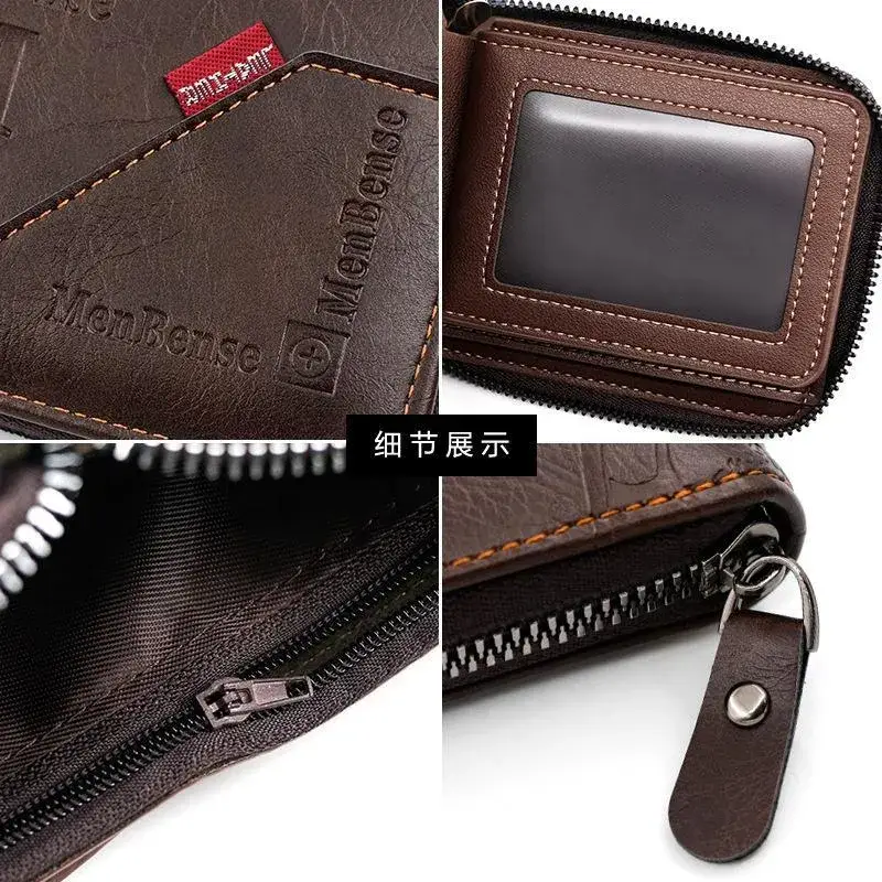 Men's Zipper Wallet Brown Black Leather