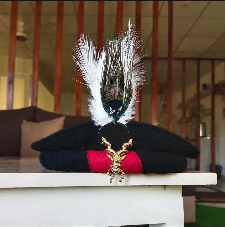 Chitrali Topi Black Wool Winter Hat with Peacock Feather