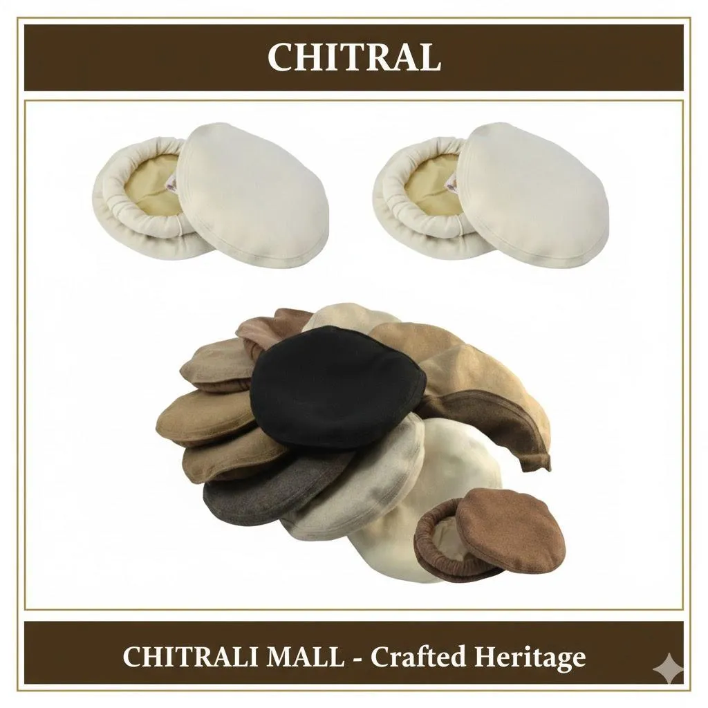 Luxury Hand Made Pure Woolen Off White Chitrali Pakol Cap