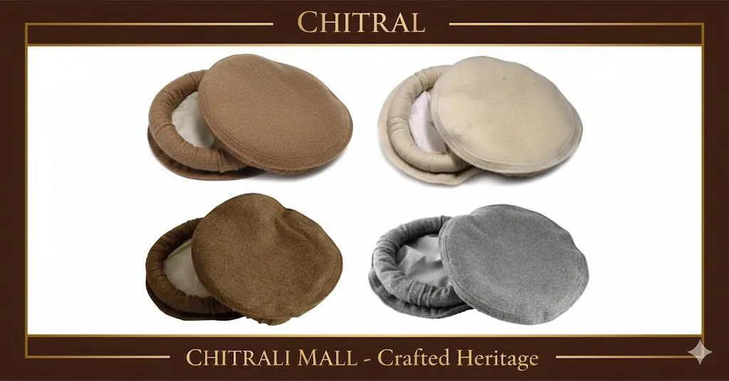 Luxury Hand Made Pure Woolen Off White Chitrali Pakol Cap