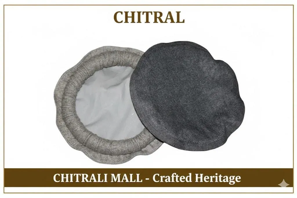 Luxury Hand Made Pure Woolen Off White Chitrali Pakol Cap