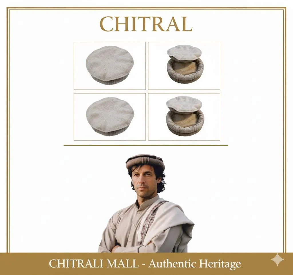 Luxury Hand Made Pure Woolen Off White Chitrali Pakol Cap