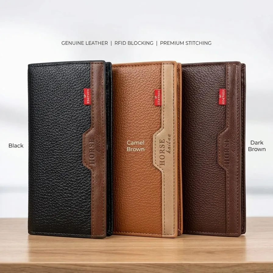 Women's Leather Tri-Fold Wallet Black Brown