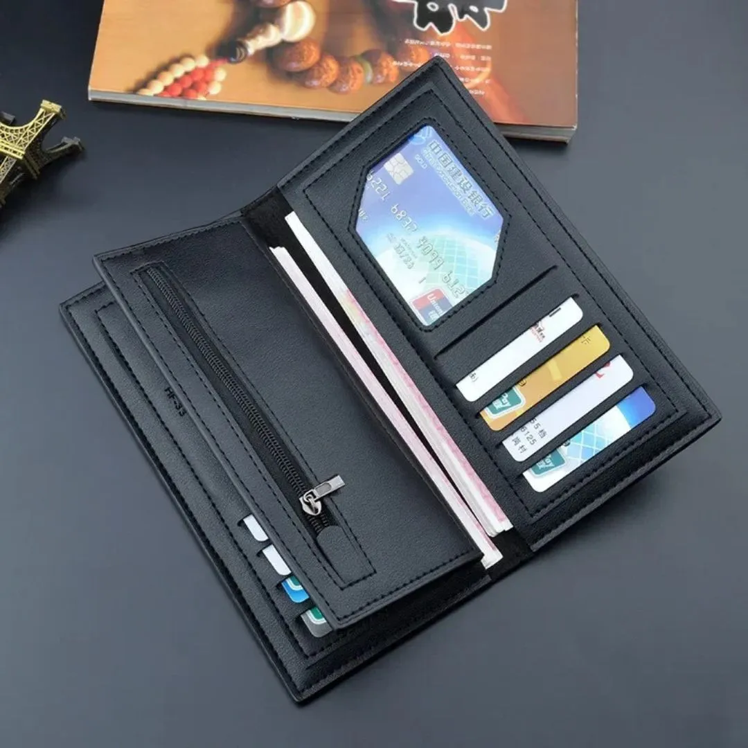Monogram Luxe Long Wallet – Zip Around Purse with 14 Card Slots Black