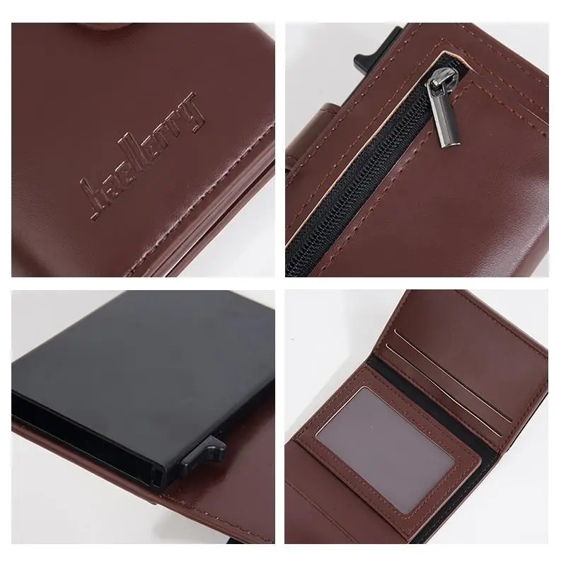 PU Leather RFID Blocking Automatic Pop-Up Card Holder Wallet for Men