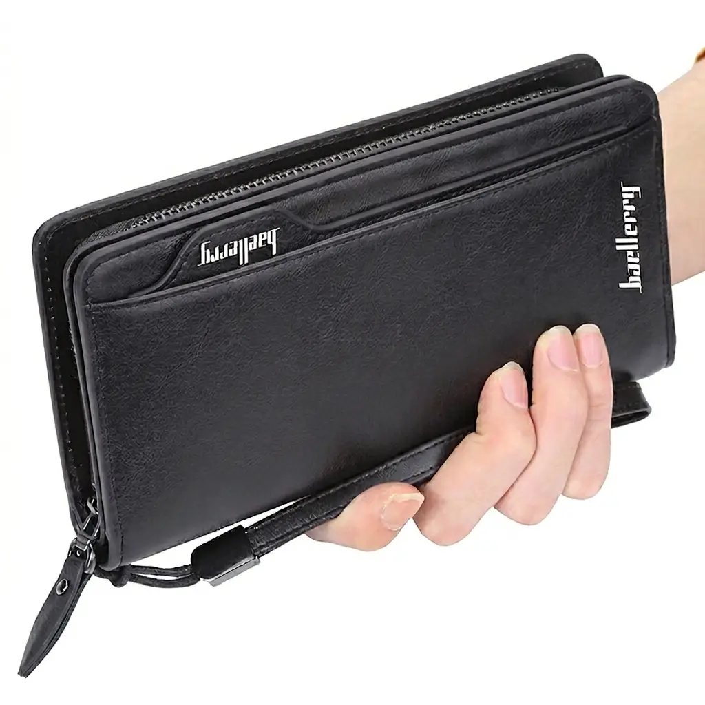 Baellerry Men’s Long PU Leather Zipper Wallet | Stylish & Durable | Multi-Card Organizer - Black