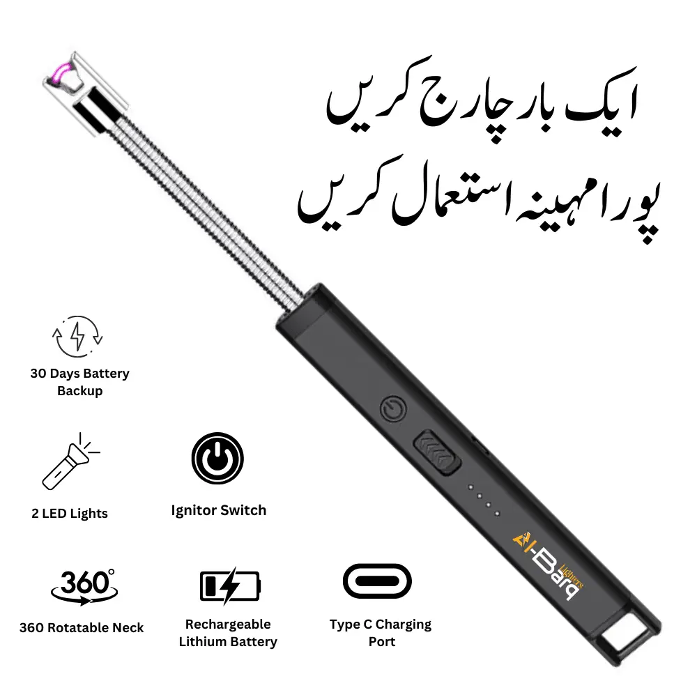 Electric Rechargeable Lighter | Best For Kitchen, BBQ and Candles in Black