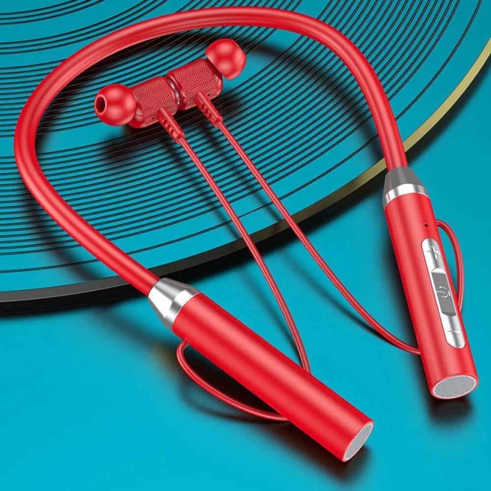 Red Wireless Neckband Earbuds Bluetooth 5.2 800mAh