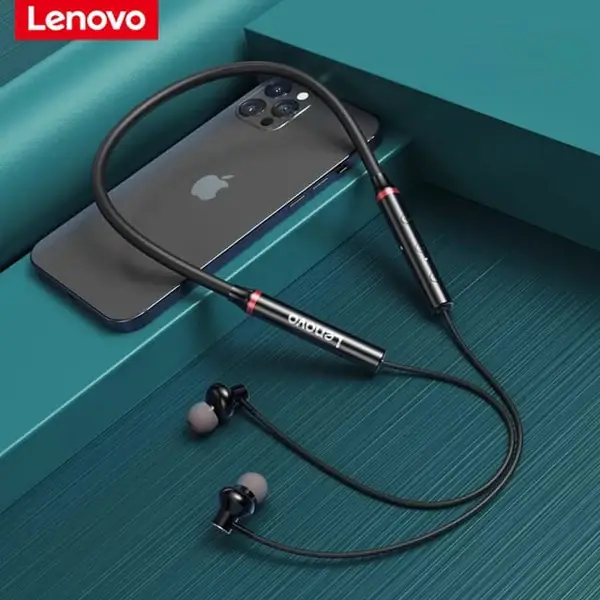 Lenovo Neckband Eh05x Black Long-Lasting Battery With Fast Charge Wireless Neckband
