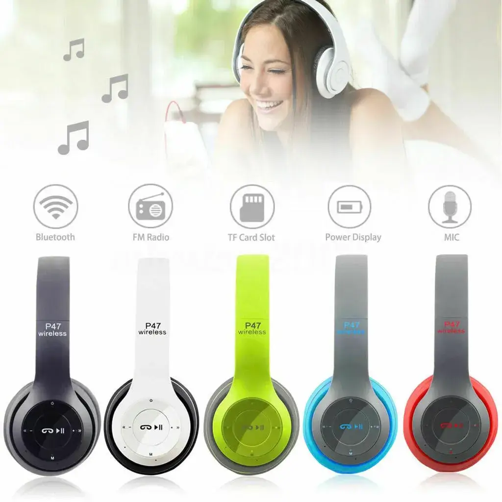 P47 Wireless Bluetooth Headset | Foldable Stereo Headphones
